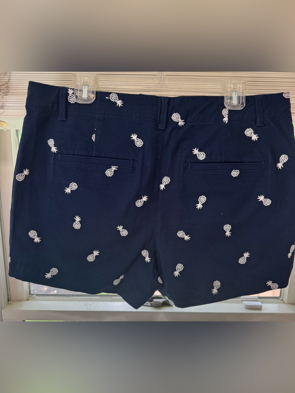 LOFT Navy Pineapple Embroidered Flat Front Shorts - Picture 2 of 4